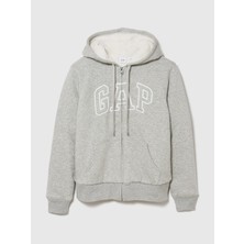 Gap Kadın Gri Relaxed Gap Logo Sherpa-Astarlı Fermuarlı Sweatshirt