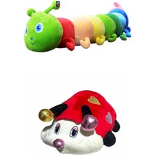 Bengi Store Peluş Büyük Boy Peluş Uyku Arkadaşı Seti 75 cm Tırtıl Yastık ve 65 cm Uğur Böceği Yastık