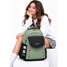 Harmela Suya Dayanıklı Kumaş Okul Çantası Unisex Günlük Okul Sırt Çantası Hrm - 2602 Haki-Siyah