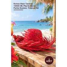 Yenilig 2 Adet Tropikal Parti Hasır Hawaii Şapkası – Kırmızı Hasır Tasarım, 13X36 Cm, Plaj ve Havuz Partisi Kostüm, Tropical Hat