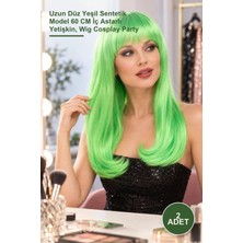 Yenilig 2 Adet Peruk – Uzun Düz Yeşil Sentetik Model 60 cm Iç Astarlı Yetişkin, Wig Cosplay Party