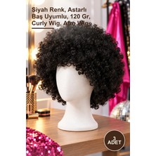 Yenilig 3 Adet Kıvırcık Afro Peruk – Siyah Renk, Astarlı Baş Uyumlu, 120 Gr, Curly Wig, Afro Wig