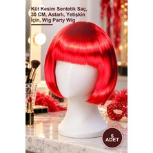 Yenilig 5 Adet Kırmızı Parti Peruk – Küt Kesim Sentetik Saç, 30 Cm, Astarlı, Yetişkin Için, Wig Party Wig