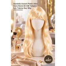 Yenilig 1 Adet Uzun Düz Parti Peruk – Sentetik Astarlı Platin Altın Dore Renk 60 cm Yetişkin Için Takma Saç Wig