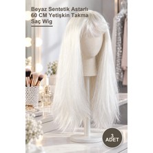 Yenilig 3 Adet Uzun Düz Parti Peruk – Beyaz Sentetik Astarlı 60 cm Yetişkin Takma Saç Wig