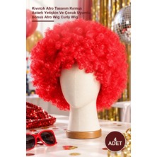 Yenilig 4 Adet Peruk – Kıvırcık Afro Tasarım Kırmızı Astarlı Yetişkin ve Çocuk Uyumlu Bonus Afro Wig Curly Wig