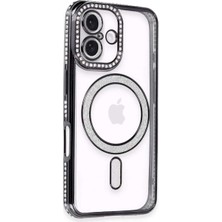 Bin1çeşit iPhone 16 Kılıf Joke Simli Magneticsafe Kılıf - Siyah
