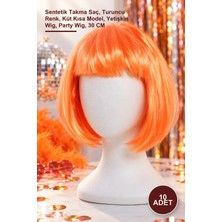Yenilig 10 Adet Küt Parti Peruk – Sentetik Takma Saç, Turuncu Renk, Küt Kısa Model, Yetişkin Wig, Party Wig, 30 cm
