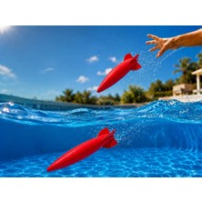 Bin1çeşit 3D Baskı Su Roketi Torpido Oyuncağı - Havuz Dalış Oyuncağı-Kırmızı