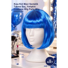 Yenilig 10 Adet Parti Peruk – Kısa Küt Mavi Sentetik Takma Saç, Yetişkin Costume Wig Party Wig