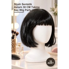 Yenilig 10 Adet Küt Kesim Parti Peruk – Siyah Sentetik Astarlı 30 cm Takma Saç Wig Party Hair
