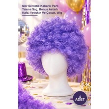 Yenilig 4 Adet Kıvırcık Afro Peruk – Mor Sentetik Kabarık Parti Takma Saç, Bonus Astarlı Kafa, Yetişkin ve Çocuk, Wig
