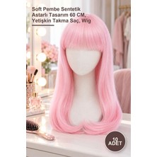 Yenilig 10 Adet Uzun Düz Parti Peruk – Soft Pembe Sentetik Astarlı Tasarım 60 Cm, Yetişkin Takma Saç, Wig