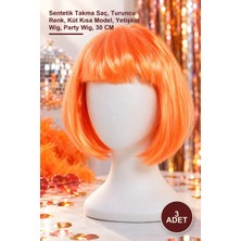 Yenilig 3 Adet Küt Parti Peruk – Sentetik Takma Saç, Turuncu Renk, Küt Kısa Model, Yetişkin Wig, Party Wig, 30 cm