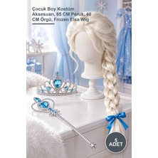 Yenilig 5 Adet Örgülü Elsa Peruk Tacı ve Sopası – Çocuk Boy Kostüm Aksesuarı, 65 cm Peruk, 40 cm Örgü, Frozen Elsa Wig