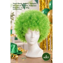 Yenilig 5 Adet Afro Kıvırcık Bonus Peruk – Yeşil Renk, Astarlı, Yetişkin ve Çocuk Uyumlu, Kafadan Düşmez, Curly Wig