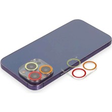 Bin1çeşit iPhone 12 Pro Max Renkli Kamera Lens Koruma Cam - Turuncu-Kırmızı