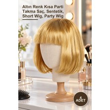 Yenilig 4 Adet Düz Kesim Küt Peruk – Altın Renk Kısa Parti Takma Saç, Sentetik, Short Wig, Party Wig