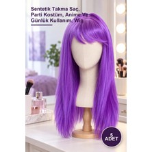 Yenilig 5 Adet Mor Renk Düz Kesim Uzun Peruk – Sentetik Takma Saç, Parti Kostüm, Anime ve Günlük Kullanım, Wig