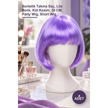 Yenilig 4 Adet Küt Kısa Parti Peruk – Sentetik Takma Saç, Lila Renk, Küt Kesim, 30 Cm, Party Wig, Short Wig