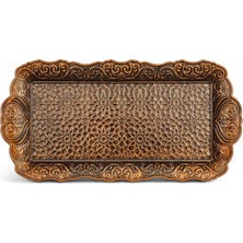 Osmanlı Motifli Küçük Metal Servis Tepsisi – Dekoratif Sunum Tepsisi, 36 x 18 Cm, 306 G (Antik Yeşil)