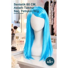 Yenilig 4 Adet Açık Mavi Uzun Düz Parti Peruk – Sentetik 60 Cm, Astarlı Takma Saç, Yetişkin Wig