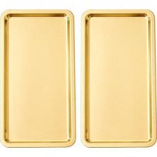 Paslanmaz Çelik Sunum Tepsisi, Dikdörtgen, Gold, 33X18 Cm, Düz, Çay Kahve Tatlı Sunumu, 2 Adet