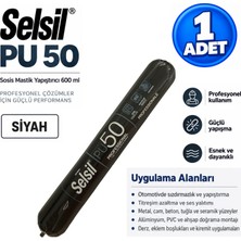 Selsil Arge Toptan PU50 Profesyonel Sosis Mastik 600 ml Inşaat-Otomotiv-Deniz Araçları Yapıştırma ve Izolasyon Siyah 1 Adet