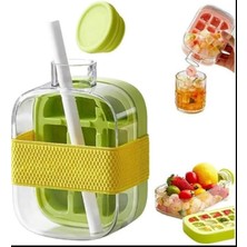500 ml Buz Kalıbı Pipetli Matara Soğuk Içecek Şişesi Buzluklu Suluk
