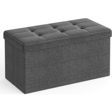 Saklama Alanlı Oturma Bankı, Oturma Sandığı, Tabure, Saklama Kutusu, Ayak Koyma Yeri, Katlanabilir, 300 Kg'a Kadar Taşıyabilir, 80 L, 76 x 38 x 38 Cm, Suni Keten, Koyu Gri, SPF47K