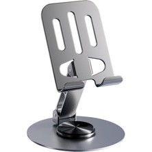 360° Döner Metal Telefon ve Tablet Tutucu Stand, Katlanabilir Teleskopik, Silikon Pedli, Kaymaz Tabanlı, Ev Ofis Seyahat Için Pratik Çözüm