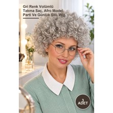 Yenilig 3 Adet Kabarık Afro Peruk – Gri Renk Volümlü Takma Saç, Afro Model, Parti ve Günlük Stil, Wig