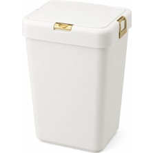40 Litre Tekli Çamaşır Sepeti - Çöp Sepeti - Büyük Boy Çöp Kutusu - Dekoratif Çöp Sepeti - Gri Beyaz - 28X58,5X35 cm (Altın)
