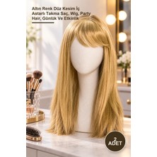 Yenilig 2 Adet Uzun Parti Peruk – Altın Renk Düz Kesim Iç Astarlı Takma Saç, Wig, Party Hair, Günlük ve Etkinlik