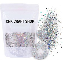 Chunky Glitter Holografik Yansımalı, Gümüş Renk, Epoksi Reçine Sanatı Için 5gr
