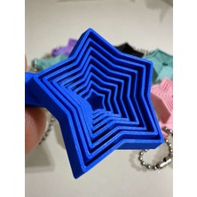 Bin1çeşit 3D Baskı Yıldız Fidget Anahtarlık - Hareketli Stres Oyuncağı ve Çanta Aksesuarı-Mavi