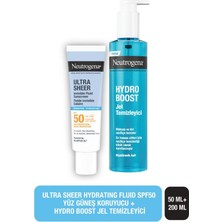 Neutrogena Ultra Sheer Hydrating Fluid SPF50 Yüz Güneş Koruyucu 50 ml + Hydro Boost Jel Yüz Temizleyici  200 ml