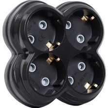 4lü Golyat Fiş, Dörtlü Topraklı Priz Çoklayıcı Fiş, 16A 250 Volt, Max 3600 Watt (Siyah)
