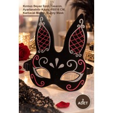 Yenilig 2 Adet Siyah Süet Tavşan Maskesi – Kırmızı Beyaz Simli Tasarım, Ayarlanabilir Kayış, 18X16 Cm, Karnaval Maske, Bunny Mask