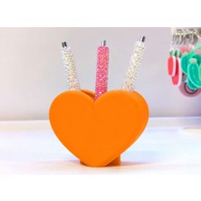 Bin1çeşit 3D Baskı Kalp Şekilli Kalemlik - Masaüstü Organizer - Turuncu