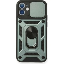 Bin1çeşit iPhone 12 Mini Kılıf Pars Lens Yüzüklü Silikon - Yeşil