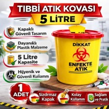 Bin1çeşit Tıbbi Atık Kovası 5 Litre 1 Adet Kapaklı Tıbbi Atık Kutusu Enfekte Atık Kovası
