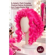 Yenilig 4 Adet Neon Pembe Bukleli Kıvırcık Peruk – Iç Astarlı, Parti Cosplay Festival Sahne Kullanımı Için Fuşya Bukle Wig