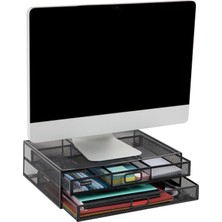 Ağ Koleksiyonu, 2 Çekmeceli Dosya Depolamalı Monitör Standı, Masa Düzenleyici, Metal Örgü, Çok Amaçlı, 15,75 Inç U x 11,75 Inç G x 4,5 Inç Y, Siyah