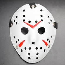 Beyaz Renk Kırmızı Çizgili Tam Yüz Hokey Jason Maskesi Hannibal Maskesi
