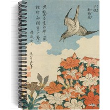 Katsushika Hokusai/cuckoo And AZALEAS,1834 | Spiralli Defter 26 | A5 | Çizgili | 100 Sayfa | Okul (Düz)