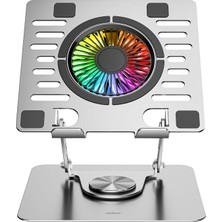 Addison AD-RC35 Fanlı Rgb Işıklı 360 Derece Dönebilen Ayarlanabilir Çelik/alüminyum + Kaymaz Silikon Ped Metal Laptop Stand (RC35 Gümüş)