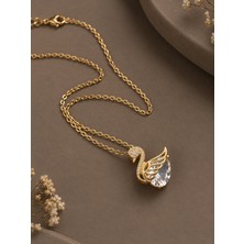 Serelya 316L Çelik Zincir Gold Renk Kuğu Model Kadın Kolye