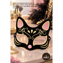 Yenilig 1 Adet Kedi Maskesi – Siyah Süet Kaplama Üzeri Pembe ve Sarı Simli Tasarım, 17X14 cm Yetişkin Kostüm Maskesi, Party Mask, Cat Mask
