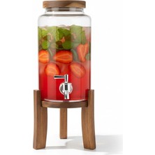 Amberhaus Akasya Ahşap Standlı Musluklu Cam Sebil - Soğuk Içecek Dispenseri ve Limonata Sürahisi - Parti ve Sunum Için Şerbetlik - 3 ve 5 Litre Seçenekli (Akasya, Ahşap Kapaklı, 3 Litre)